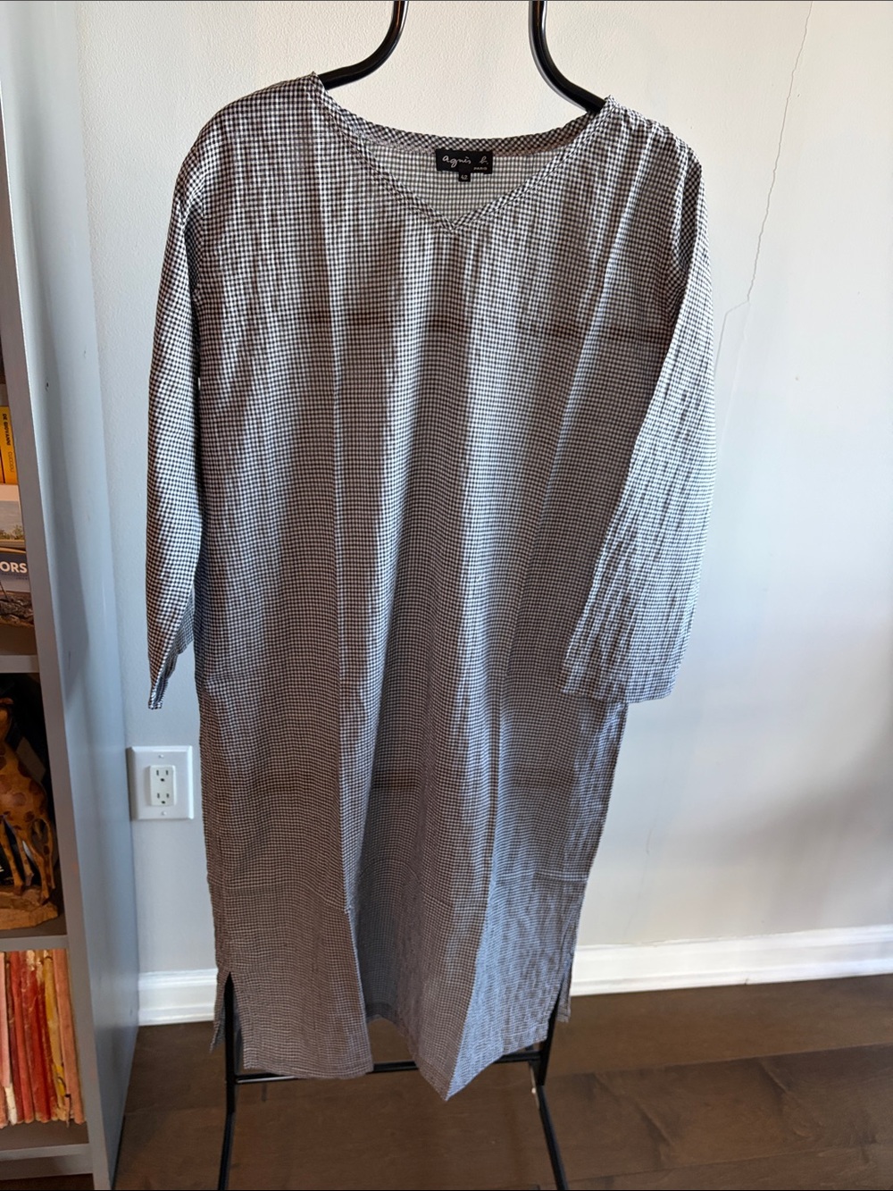 Agnes B. Paris beautiful and light Black & White Checked Long-Sleeve Shirt Dress